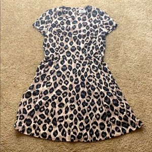 Short Sleeve A-Line Leopard Print Dress